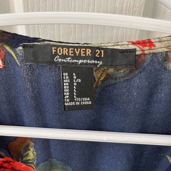 Navy blue floral wrap dress size L - Picture 3 of 3